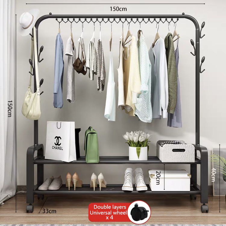 Wholesale New Design Clothes Rack Coat  Stand Stainless Steel Clothes Drying Rack Bag Shoes Storage Hat Hanging Shelf