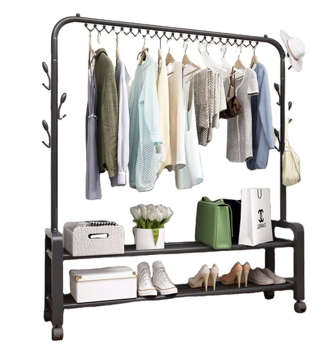 Wholesale New Design Clothes Rack Coat  Stand Stainless Steel Clothes Drying Rack Bag Shoes Storage Hat Hanging Shelf