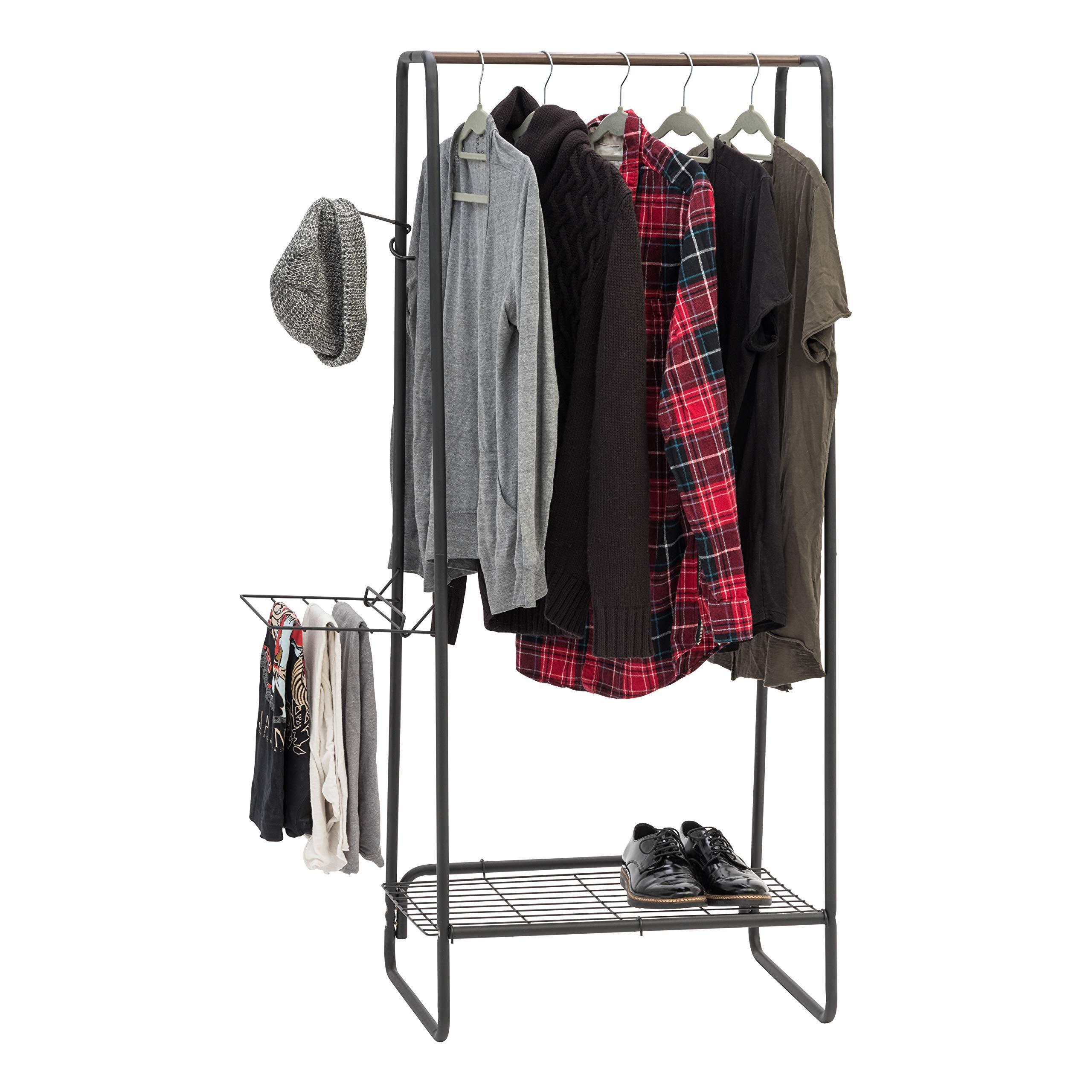 Metal Garment Rack With Wood Coat Rack Removable Clothes Hanger Floor coat rack stand