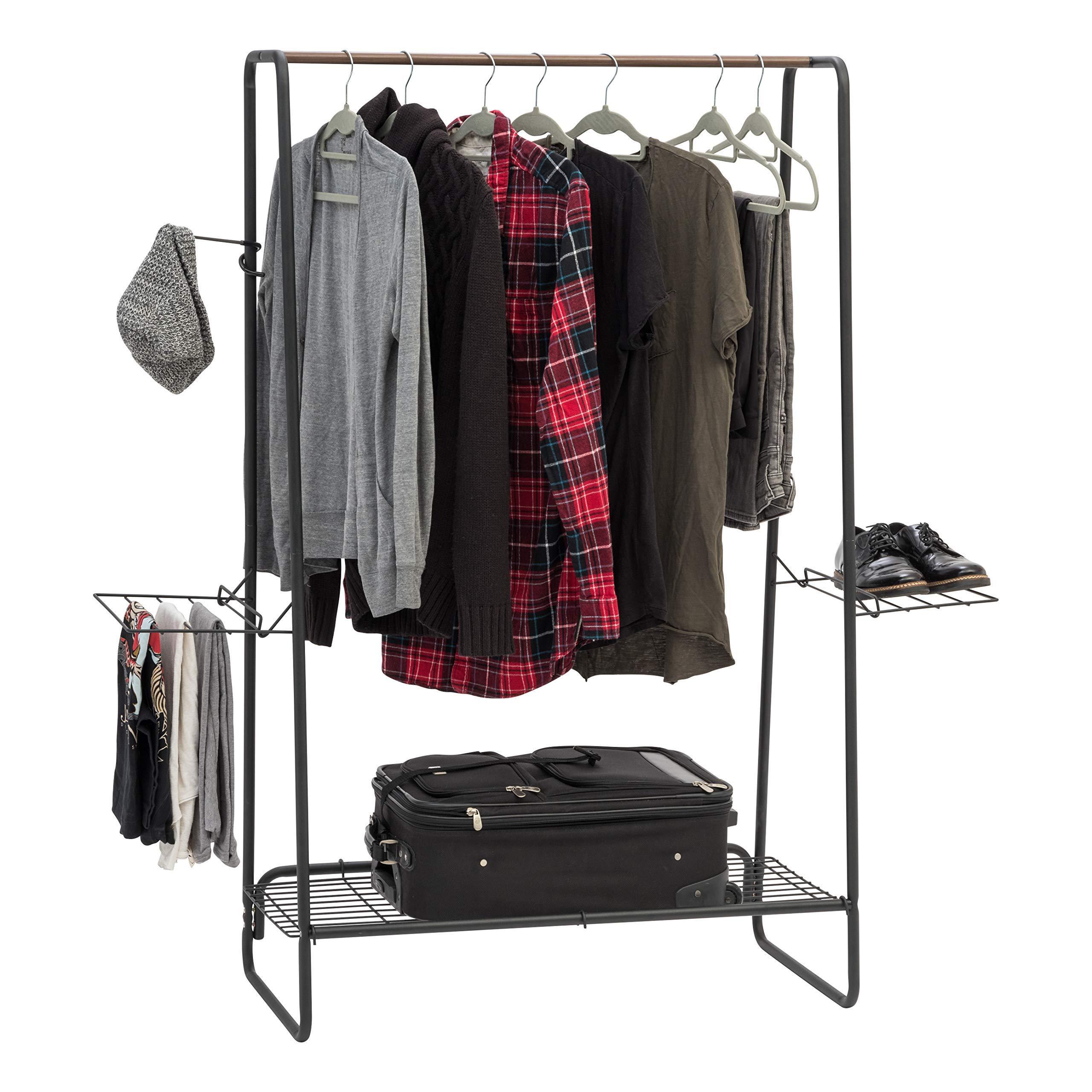 Metal Garment Rack With Wood Coat Rack Removable Clothes Hanger Floor coat rack stand