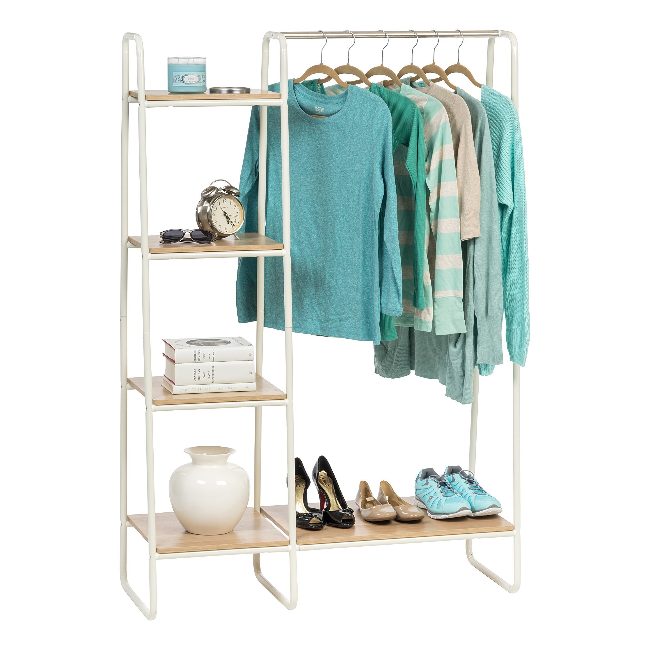 Metal Garment Rack With Wood Coat Rack Removable Clothes Hanger Floor coat rack stand