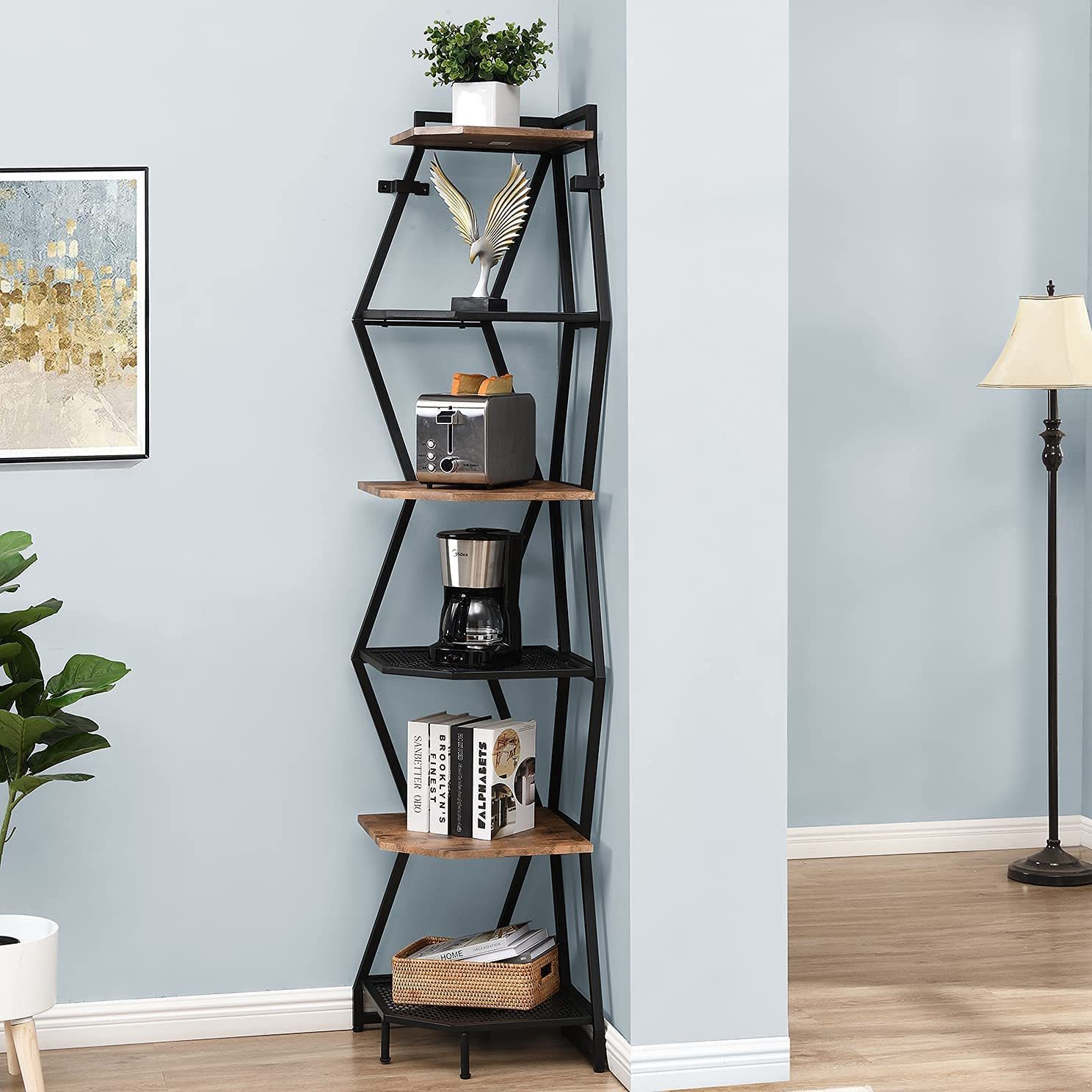 Six-storey industrial corner bookshelf Living room bedroom terraced plant display shelf