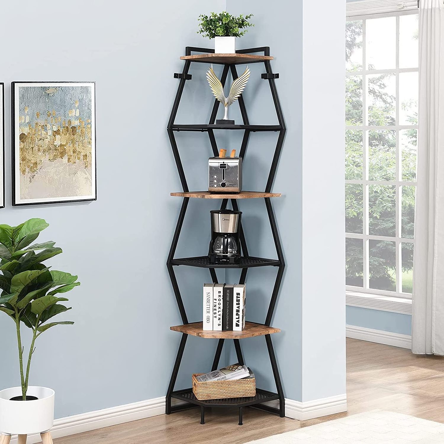 Six-storey industrial corner bookshelf Living room bedroom terraced plant display shelf