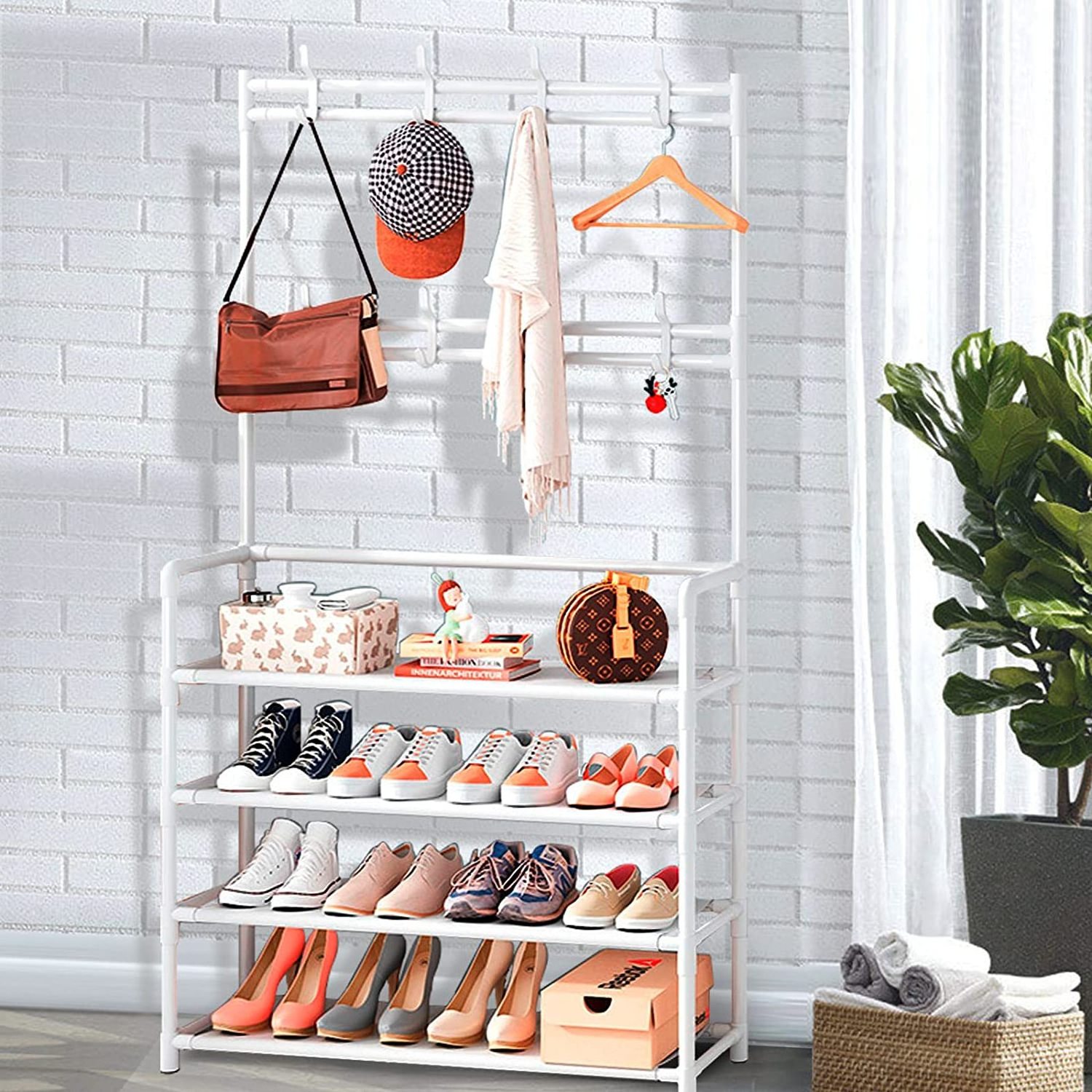 Shoe Rack Wardrobe entryway 4 Layers White Shoe Organizer