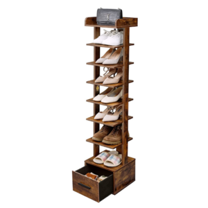 8 storey vertical shoe rack Wooden narrow shoe tower with bottom drawer shoe rack organizer