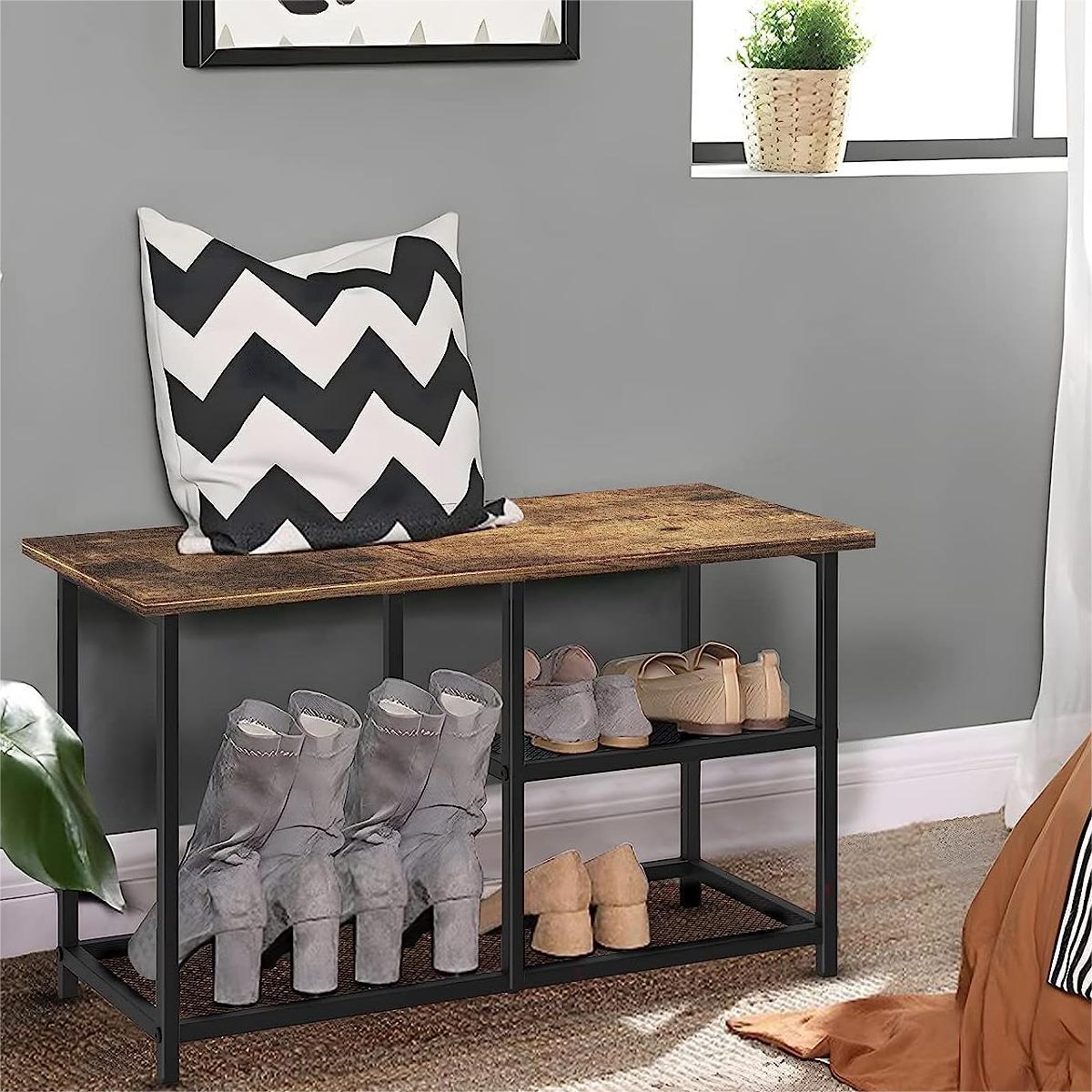 Shoe Rack Bench for Entryway 3-Tier Free Standing Shoe Racks Storage Shelf with Boot Organizer Rustic Shoe Rack for Small Spaces