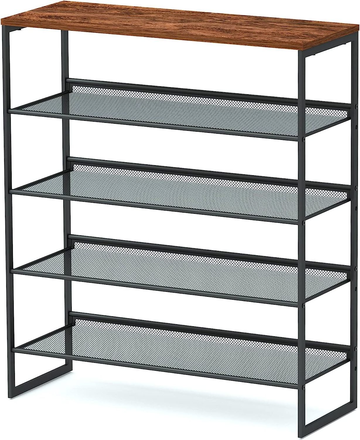 Shoe Rack - Sturdy Steel Shoe for Closet or Entryway and Strong Mesh Shelves - Industrial Style Free Standing Storage Shelves