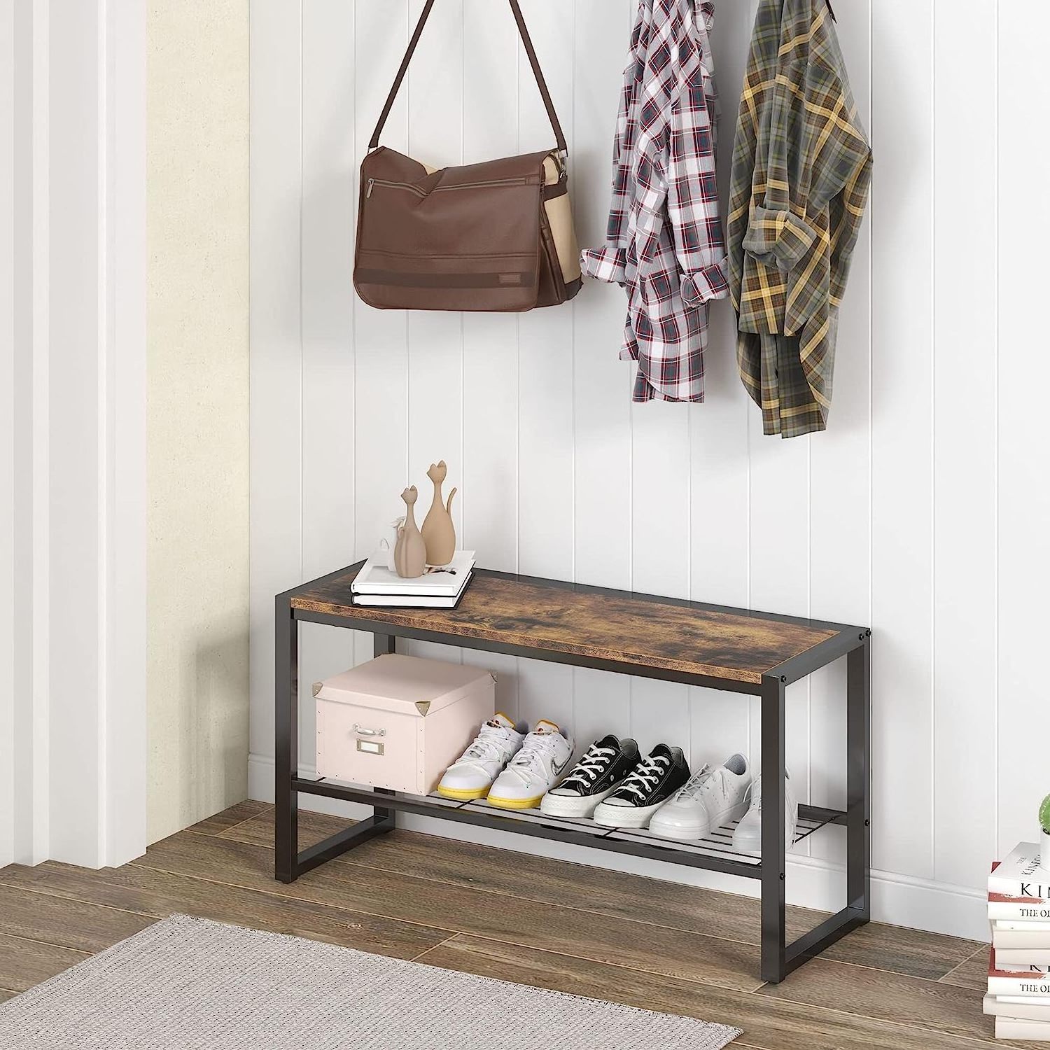 3 level entrance bench with padded seat drawer for shoe storage stool Metal entrance foyer hallway bench