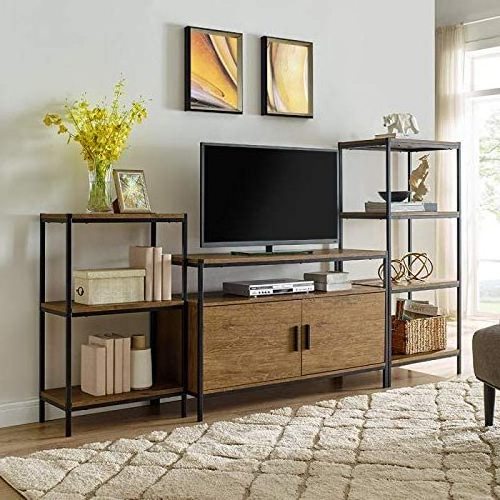 Modern Open Shelves Oak Brown Wood Furniture Metal Frame Designs Rustic Industrial Bookcase