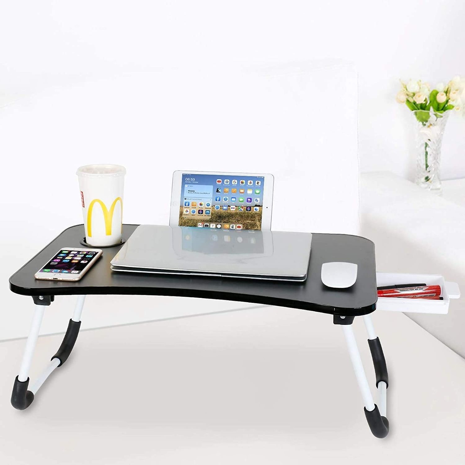 Laptop Desk Portable Laptop Bed Tray Table Notebook Stand Reading Holder With Foldable Legs & Cup Slot