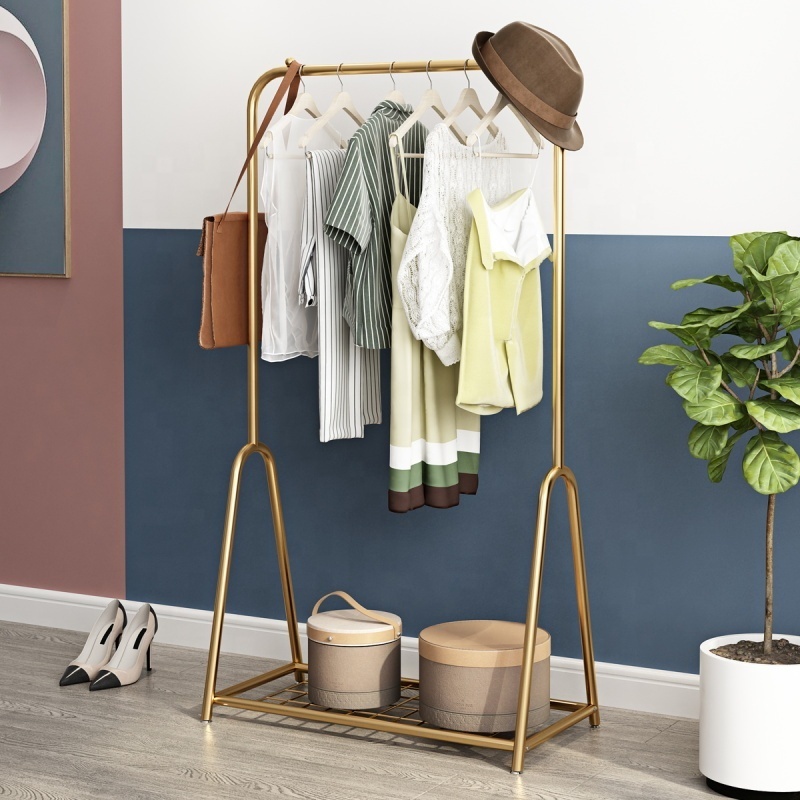 Portable Entryway Hall Bedroom Metal Gold Drying Clothes Hanger Porte Manteau Standing Coat Rack Hat And Coat Stand