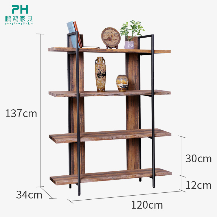 Study Room Simple Iron Wooden Industrial Style Bookcase Book Shelf Bookshelf Furniture Wall Bookshelf