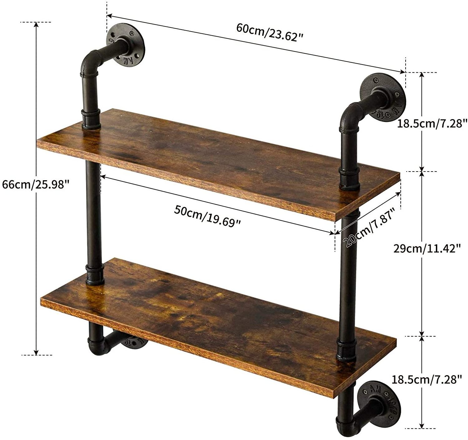 2 layer industrial pipe rack,  wall  bookshelf, metal support storage wall rack for bedroom, kitchen, living