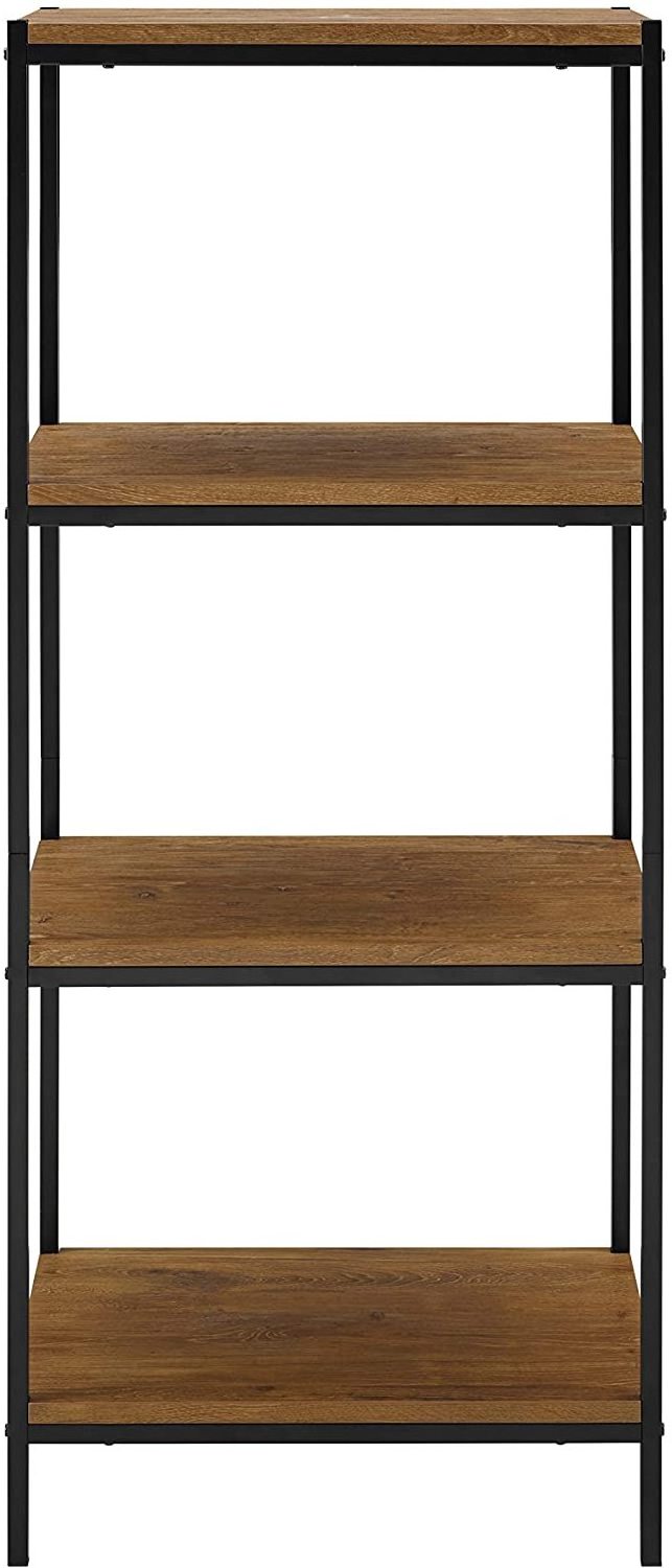 Modern Open Shelves Oak Brown Wood Furniture Metal Frame Designs Rustic Industrial Bookcase