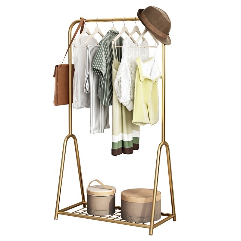 Portable Entryway Hall Bedroom Metal Gold Drying Clothes Hanger Porte Manteau Standing Coat Rack Hat And Coat Stand