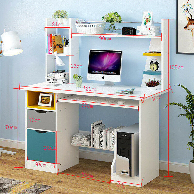 Computer Desk With Bookshelf Drawer Corner PC Table Home Office Study Bookcase