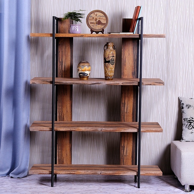 Multilayers Industrial Style Bookshelf Wooden Display Ladder Shelf Modern Panel Bookcase Wall Bookshelf