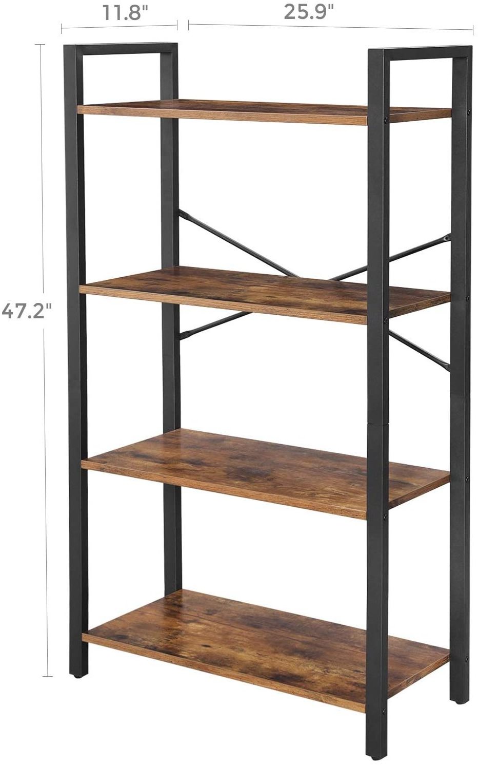 Industrial Design Rustic Brown 4-Tier Wooden Wall Bookshelf Storage Rack bookcase