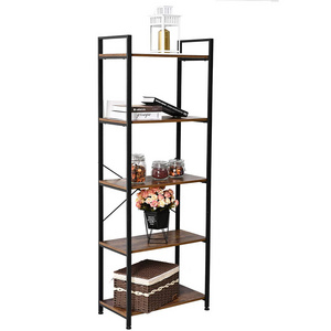 Istudy Industrial Bookcase 5-tier Bookshelf Living Room Bedroom Farm House Kitchen Office Decor And Storage Shelf