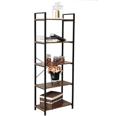 Istudy Industrial Bookcase 5-tier Bookshelf Living Room Bedroom Farm House Kitchen Office Decor And Storage Shelf