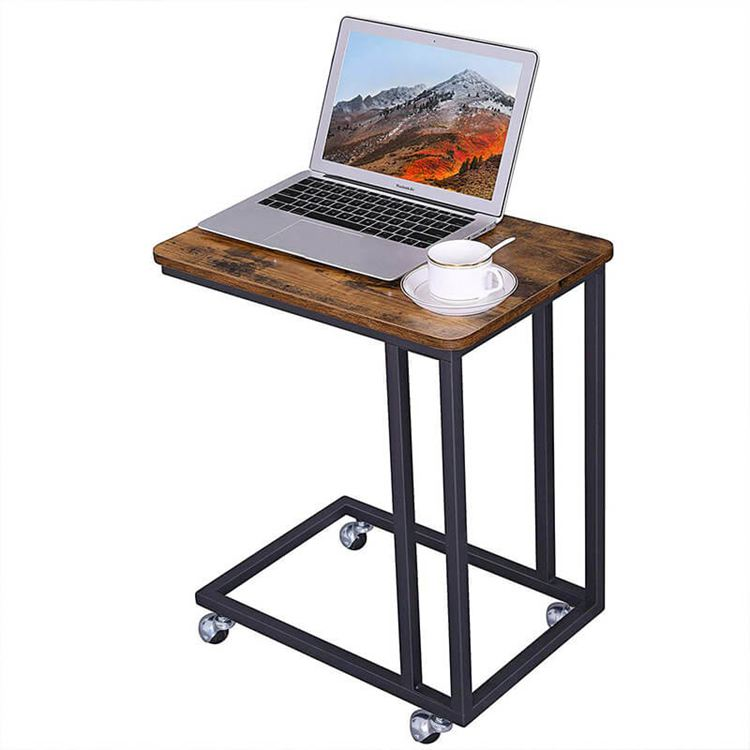 Living Room Metal Frame Mobile Coffee Snack Laptop Tabl Slide Under Couch End Sofa Side Table With Rolling Casters