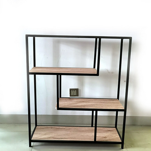 Industrial Style Stand 4 Staggered Shelf Living Room Display Rack Wood Shelf Bookcase