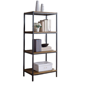 Modern Open Shelves Oak Brown Wood Furniture Metal Frame Designs Rustic Industrial Bookcase