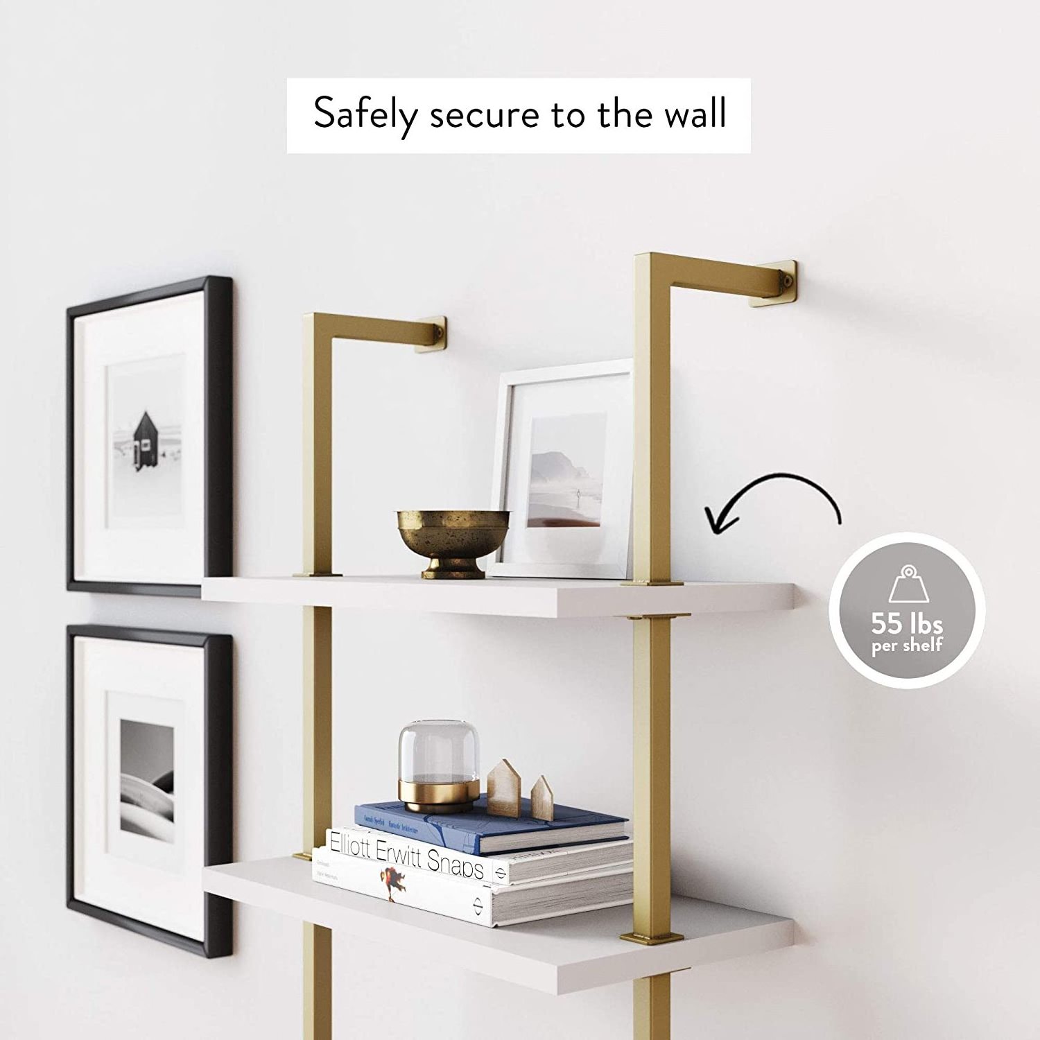 Modern bookcase, wall mounted ladder bookcase, industrial metal bookshelf