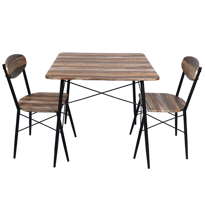 Utility 3 piece wooden top metal dinning table set with 2 dining chairs