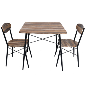 Utility 3 piece wooden top metal dinning table set with 2 dining chairs