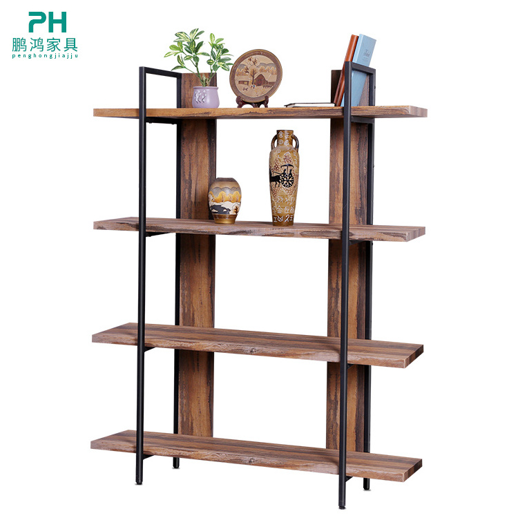 Multilayers Industrial Style Bookshelf Wooden Display Ladder Shelf Modern Panel Bookcase Wall Bookshelf