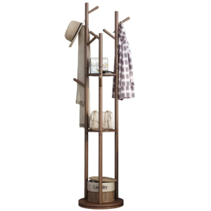 Three - level storage rack nine hook height adjustable rotating wooden coat and hat rack