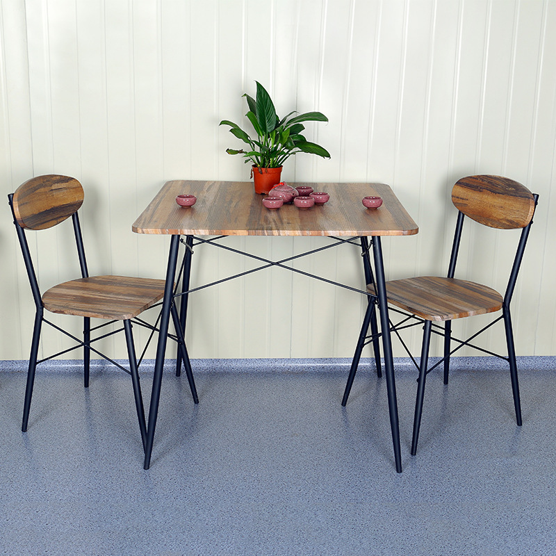 Utility 3 piece wooden top metal dinning table set with 2 dining chairs