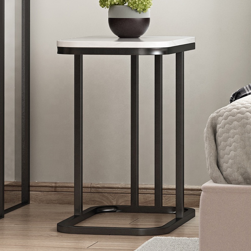 Nordic Simple Marble Top Steady Metal Frame Black Corner End Table Coffee Tables Small Square Side Tables For Living Room