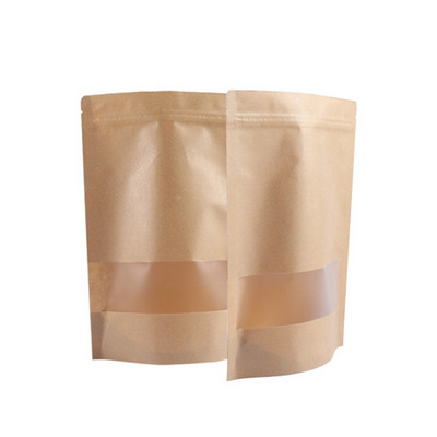 custom logo design food grade packaging pouch bags snack stand up kraft paper zipper packaging pouch bag with clear window