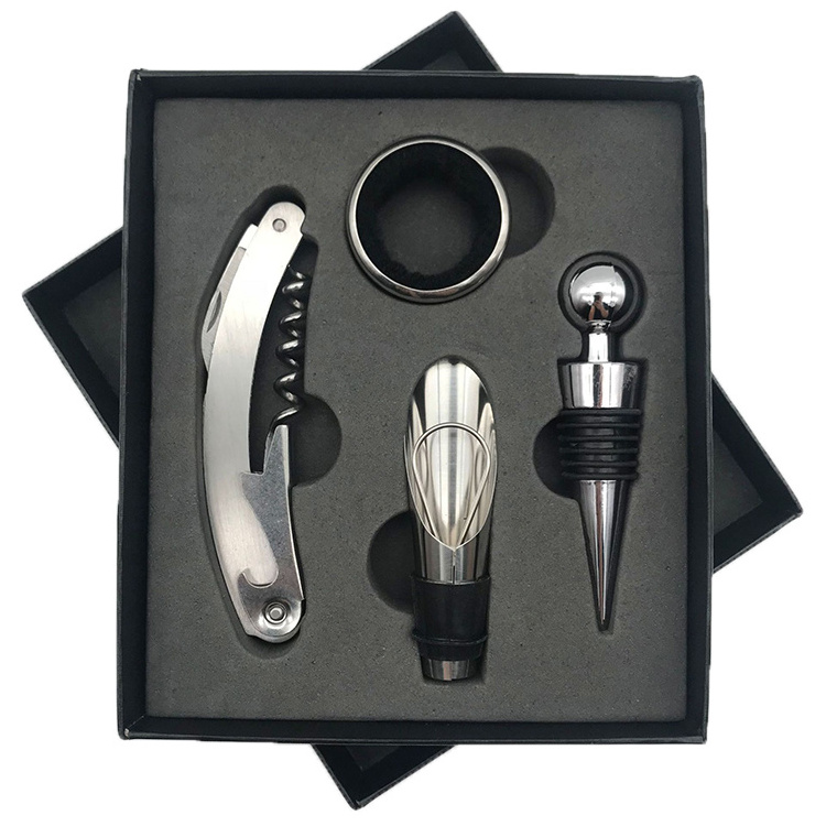 Top Selling High Quality Bar Tools Wine Bottle Opener 4pcs Set Personalized Stainless Steel Wine Corkscrew Gift Box