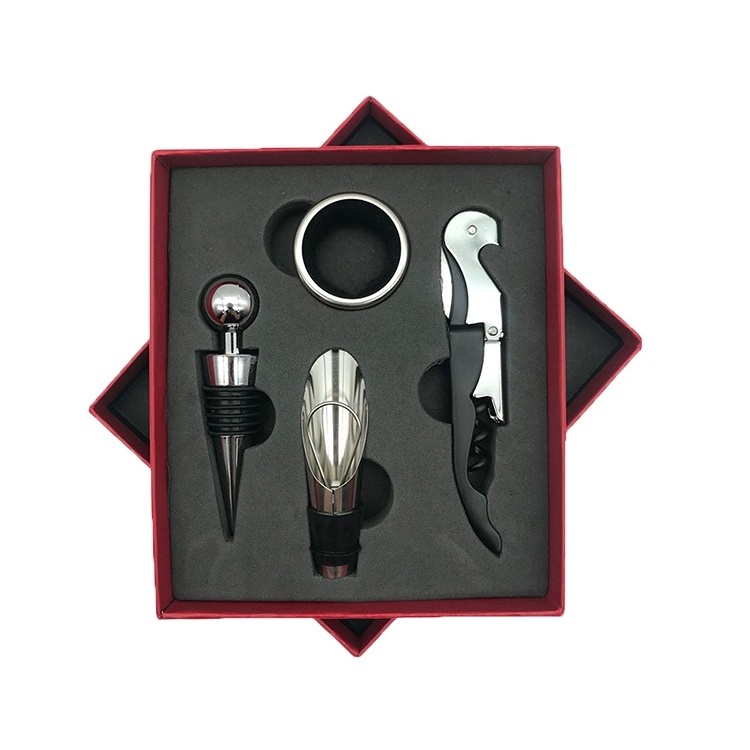 Top Selling High Quality Bar Tools Wine Bottle Opener 4pcs Set Personalized Stainless Steel Wine Corkscrew Gift Box