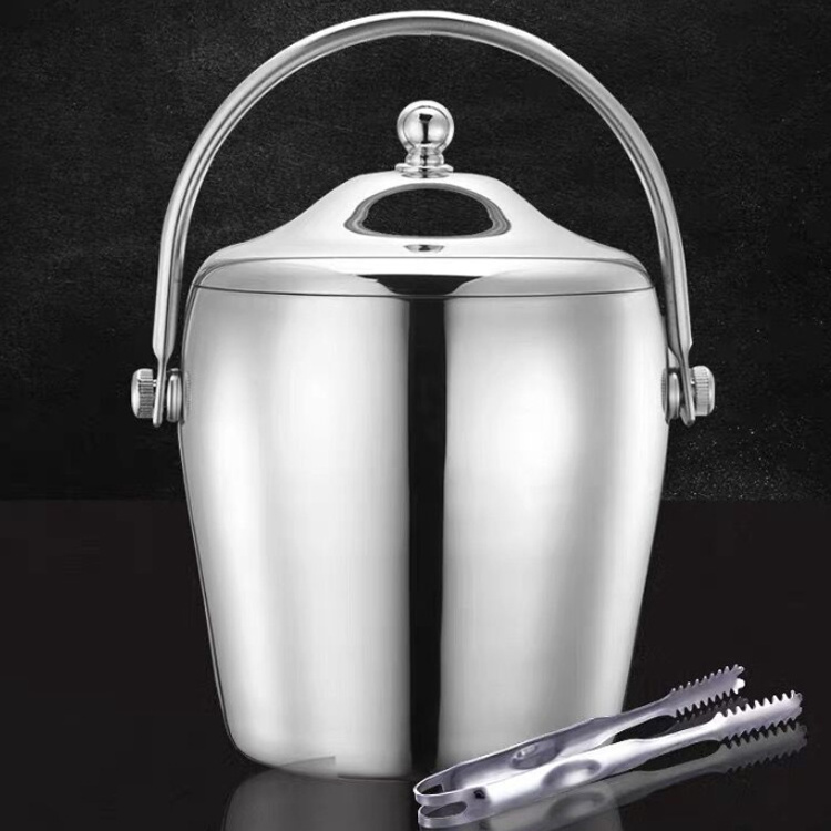 2023 Thickened Home Bar Beer Champagne 1.2L 2L Double Wall Stainless Steel Insulated Ice Bucket with Lid & Handle