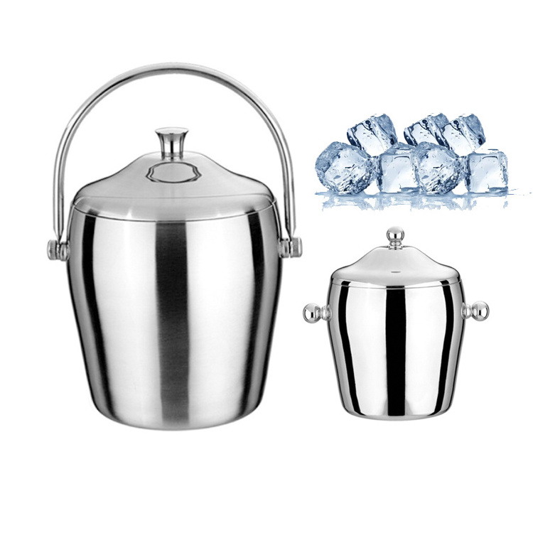 2023 Thickened Home Bar Beer Champagne 1.2L 2L Double Wall Stainless Steel Insulated Ice Bucket with Lid & Handle