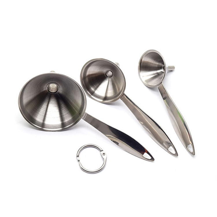 Kitchen Conical Separatory Funnel Suitable For Cooking oil/soy sauce/ alcohol/ grains 3pcs Stainless Steel Funnels