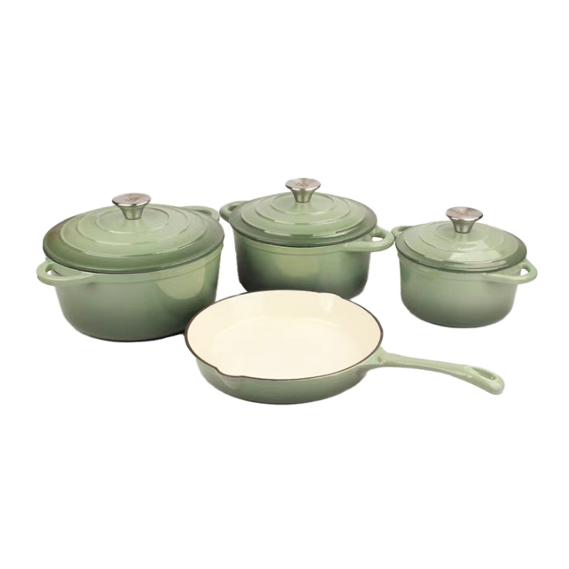 Enamel Cast Iron Non-Stick Cookware Set Frying Pan Enamel Soup Pot 7-Piece Set Enamel Cast Iron Pot