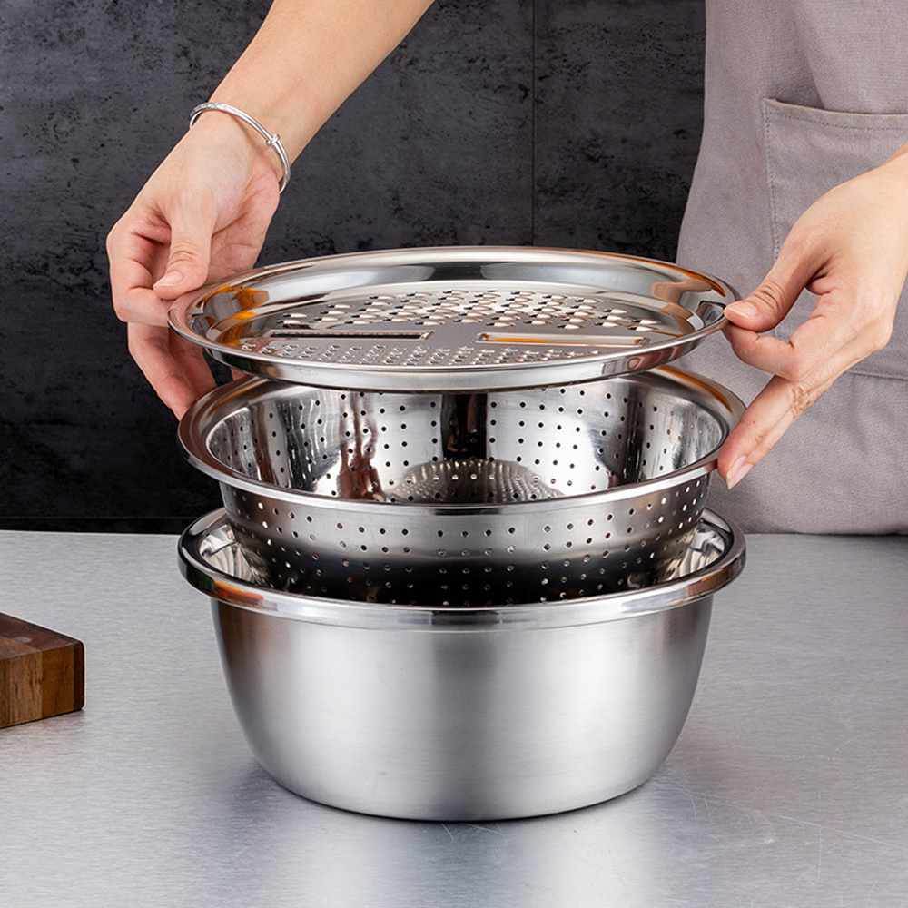 Hot Multifunctional Stainless Steel Basin Safe Slicer Chopper Drain Solid Basin With Filter/Grater/Bowl Vegetable Tool