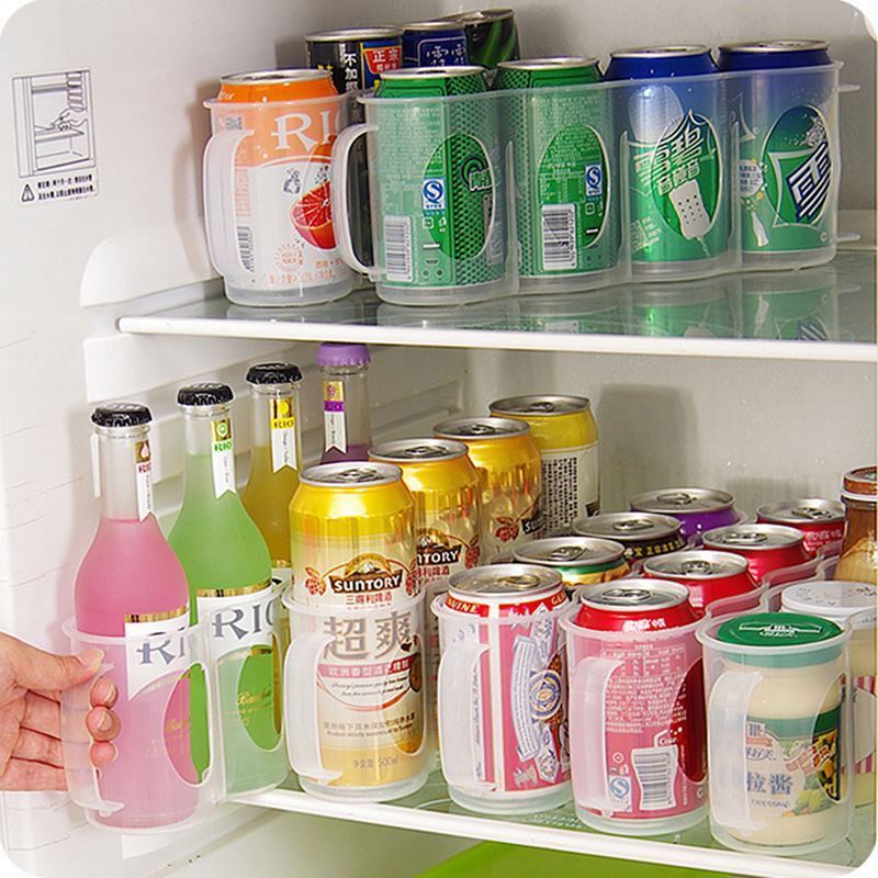 Hot Transparent Drink Water Bottle Fridge Organizer refrigerator Container High Quality 4 Holes Plastic Cans Kitchen Storage Box