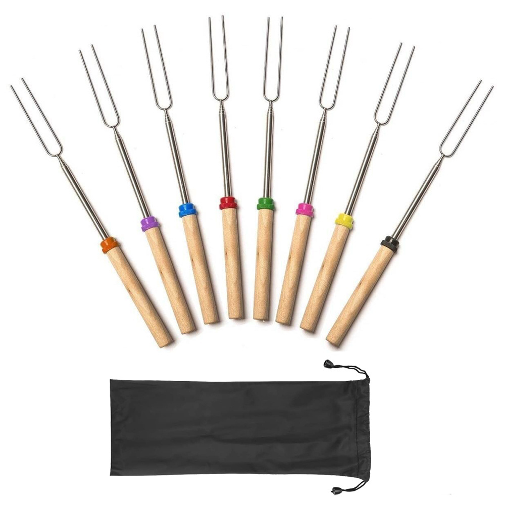 For Campfire Firepit kit Marshmallow Roasting Sticks with Wooden Handle Extendable Forks Set of 5Pcs Telescoping Smores Skewers