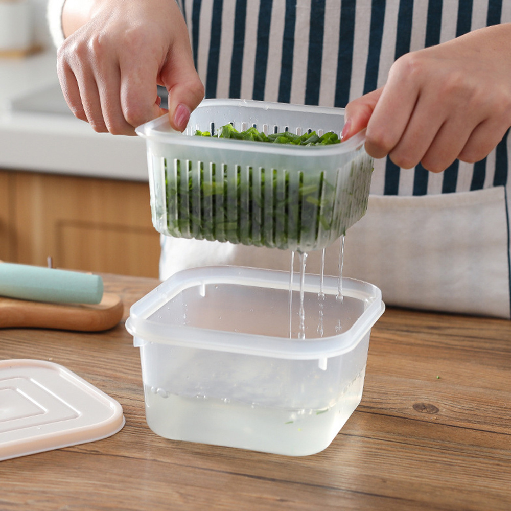 Stackable Fridge Storage Containers with Removable Drain Tray for Chopped Green Onion Ginger Garlic