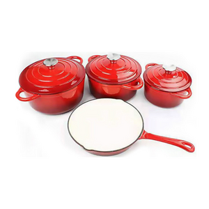 Enamel Cast Iron Non-Stick Cookware Set Frying Pan Enamel Soup Pot 7-Piece Set Enamel Cast Iron Pot