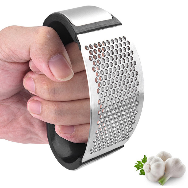 Stainless Steel Garlic Ginger Crusher Squeezer with Handle Include Garlic Peeler Rocker Clean Brush