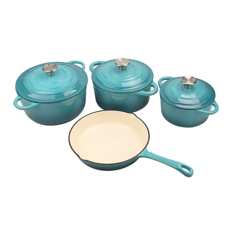 Enamel Cast Iron Non-Stick Cookware Set Frying Pan Enamel Soup Pot 7-Piece Set Enamel Cast Iron Pot