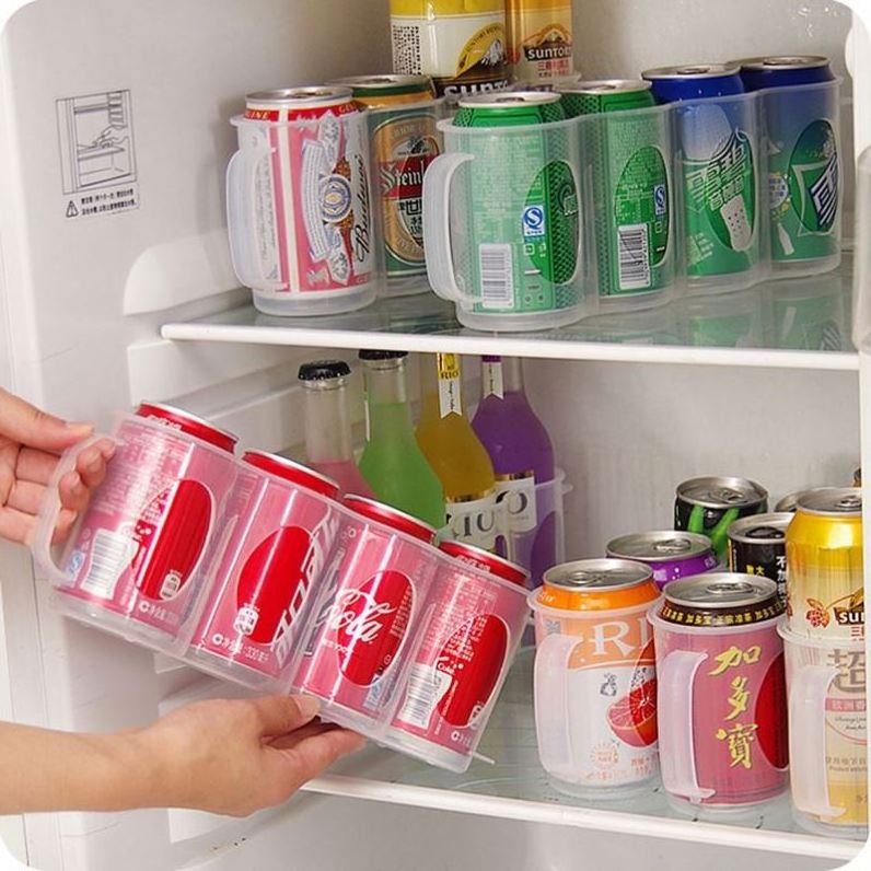 Hot Transparent Drink Water Bottle Fridge Organizer refrigerator Container High Quality 4 Holes Plastic Cans Kitchen Storage Box