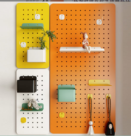 Wall Peg Board Portable Hanging Metal Holes Rack Stacking Shelves Non-perforated Display Office Table Organizer